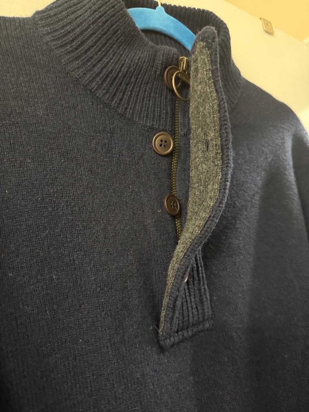 Barbour Men's Navy Zip-Button Funnel Neck Sweater - Picture 3 of 6